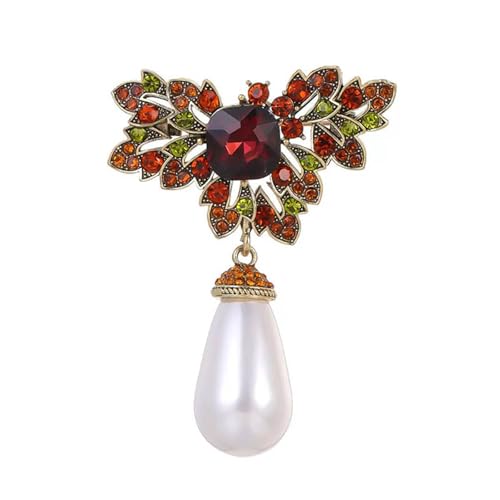 Hochwertige Brosche mit Perlen verziert, grün-rot, Schmuck mit sicherer Edelsteinfassung, geeignet für gehobene Anlässe, anspruchsvolles Abendgarderobe-Accessoire von YAOGUI