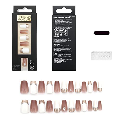 Press On Nails Französische Fake Nails Mit Gestaltetem Glossy On Nails Künstliche Falsche Nägel Acrylnägel Für Damen Press On Nails Coffin Almond French Tip Press On Nails Short von YAOGUI