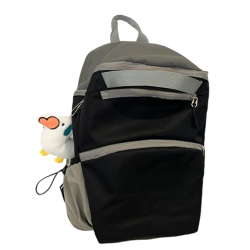 Trendy Color Contrasting Teen Girls Rucksack Mehrzweck Schulbeutel Mit Anhänger Mehrerer Taschenpacks Jugend Mode Rucksack Mit Anhänger von YAOGUI