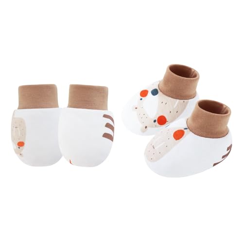 YAOGUI 1 Set Baby Handschuhe & Socken Fußabdeckungen Set für Neugeborene bis 6 Monate mit Cartoon-Muster Sanfter Baumwollstoff Geschlechtsneutral Baby, Langnasenbär, Einheitsgröße von YAOGUI