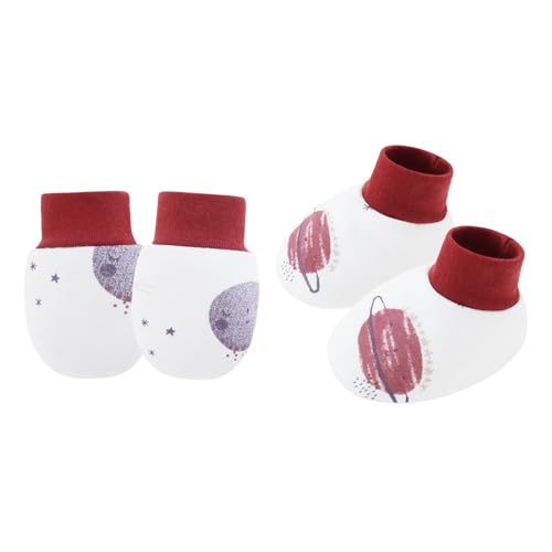 YAOGUI 1 Set Baby Handschuhe & Socken Fußabdeckungen Set für Neugeborene bis 6 Monate mit Cartoon-Muster Sanfter Baumwollstoff Geschlechtsneutral Baby, Purple Planet, Einheitsgröße von YAOGUI