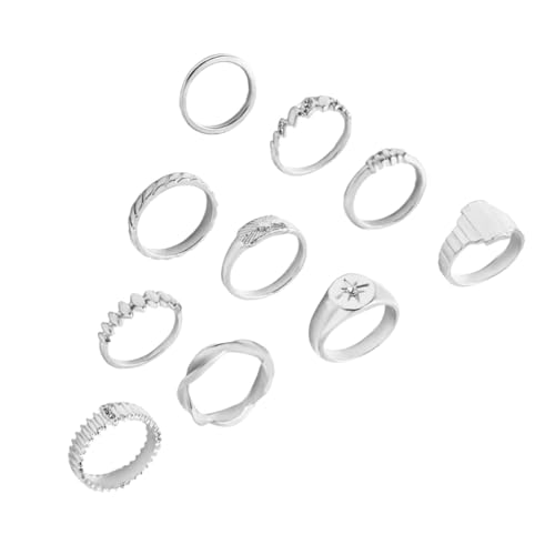 YAOGUI 10pcs Elegante Golden/silberbeschachte Ringe Set Unregelmäßige Formen Geometrische Manschettenringe Für Frauen Und Mädchen Alltägliche Verschleiß Trendiger Modezubehör von YAOGUI
