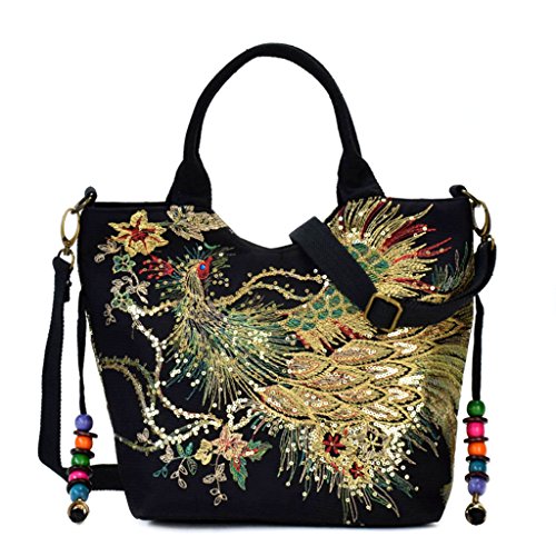 YAOGUI Damen-Handtasche, ethnische Stickerei, Umhängetasche, Umhängetasche, Handtasche für Damen, beige, One Size von YAOGUI