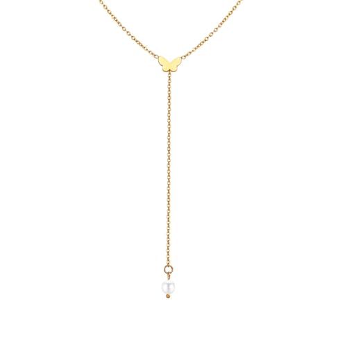 YAOGUI Damen Herz Schmetterling Kette Halskette Zeitgenössische Legierung Halskette Hervorhebt Herz Schmetterling Und Perlen Langlebig von YAOGUI