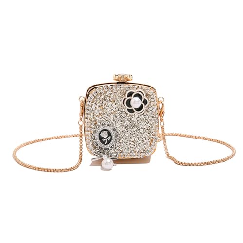 YAOGUI Damen Kette Tasche Glitzernde quadratische Tasche Strass Schulter Stilvolle Crossbody Acryl Dating für Party Frauen Abend Strass Crossbody Stilvolle Dating Schulter von YAOGUI