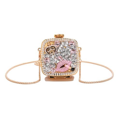 YAOGUI Damen Kette Tasche Glitzernde quadratische Tasche Strass Schulter Stilvolle Crossbody Acryl Dating für Party Frauen Abend Strass Crossbody Stilvolle Dating Schulter von YAOGUI