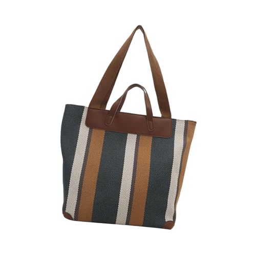 YAOGUI Damen Pendler Große Kapazität Schultertasche Casual Streifen Muster Canvas Handtasche Kunstleder Griff Unterarm Geldbörse Canvas Handtasche, blau, One Size YAOGUI Damen Pendler Große Kapazität Schultertasche Casual Streifen Muster Canvas Handtasche Kunstleder Griff Unterarm Geldbörse Canvas Handtasche, blau, One Size von YAOGUI