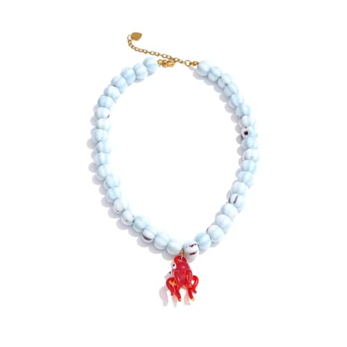 YAOGUI Einzigartiges Design, handgefertigte Halskette mit Keramik- und Glasperlen, stilvolles Accessoire, einzigartige Glaskunst-Halskette von YAOGUI