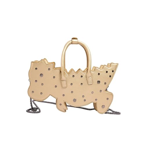 YAOGUI Funktionale Dinosaurier-Form, Umhängetasche, PU-Leder, Handtasche, Schultertasche, Geldbörse mit abnehmbarer Kette, für Damen, gold, One Size von YAOGUI