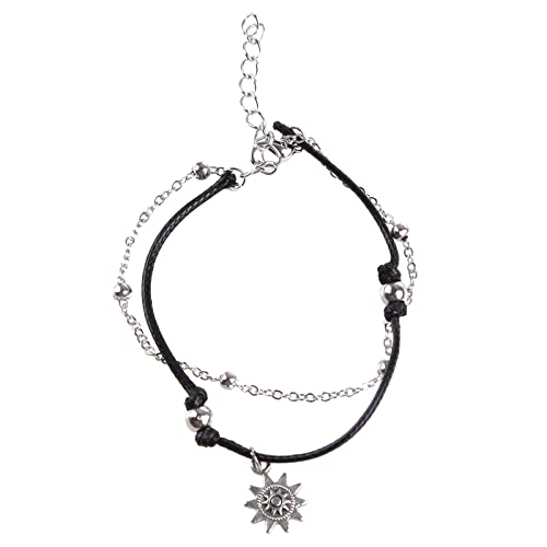 YAOGUI Fußkettchen für Damen, Initialen-Fußkettchen für Damen, für Sonne, Fußkettchen mit doppellagigem Charm, Fußkettchen für Damen, Schmuck, Fußkettchen für Teenager, Gir, 7.9" length 2" extended von YAOGUI