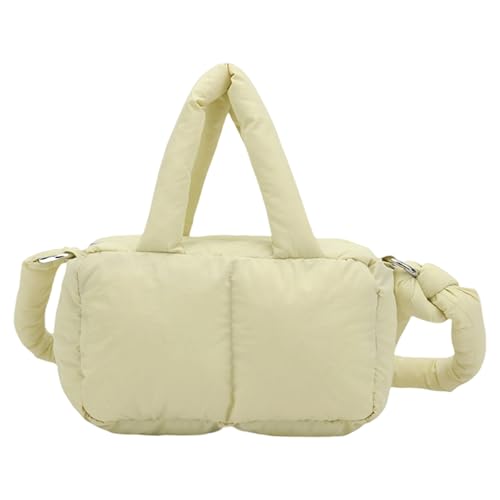 YAOGUI Gesteppte Puffertasche für Damen, weiche Daunen, gepolsterte Schultertasche, Umhängetasche, Handtasche mit abnehmbarem Riemen, weiche Nylontasche, gelb, One Size von YAOGUI