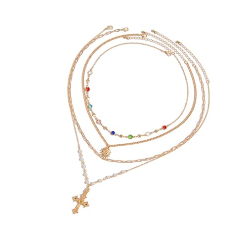 YAOGUI Halskette mit simulierten Perlen, verstellbare Länge, Legierungskette für Damen, vielseitig, mehrschichtig, Zubehör, stapelbares Halsketten-Set für den täglichen Gebrauch, Einheitsgröße, Wie von YAOGUI