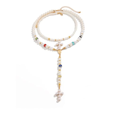 YAOGUI Halskette mit simulierten Perlen, verstellbare Länge, Legierungskette für Damen, vielseitig, mehrschichtig, Zubehör, stapelbares Halsketten-Set für den täglichen Gebrauch, Einheitsgröße, Wie von YAOGUI