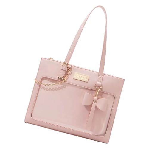 YAOGUI Japanische Schulmädchen, süße Schleife, Itabag, große Kapazität, transparente PU-Umhängetasche, Anime-Pin-Display, Umhängetasche, japanische Studenten-Umhängetasche aus PU-Leder, B, One Size von YAOGUI