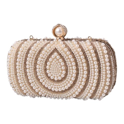 YAOGUI Luxuriöse Schultertasche mit Perlen, modische Abendtasche, Crossbody-Tasche für Cocktailpartys und Versammlungen, champagnerfarben / goldfarben, One Size von YAOGUI