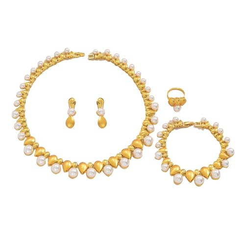 YAOGUI Mehrzweck-Perlen-Halsketten-Ohrring-Ring-Set, robuste Legierung, Schmuckzubehör für legere oder formelle Veranstaltungen, alltägliche Perlenschmuck von YAOGUI