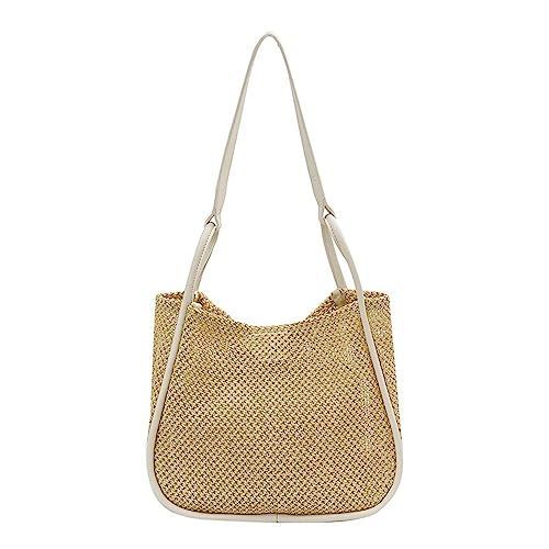 YAOGUI Modische Strohtasche, hohle Tragetasche, Handtasche, große Kapazität, Strand, Schultertasche, lässig, Einkaufstasche, Strohhandtasche, beige, One Size von YAOGUI