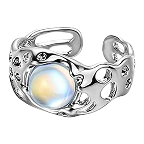 YAOGUI Ringe, koreanischer Kristall für Damen, glänzender Opal, unregelmäßig, offen, Vintage, geometrischer Trend, modischer Fingerschmuck, A#, Metall von YAOGUI