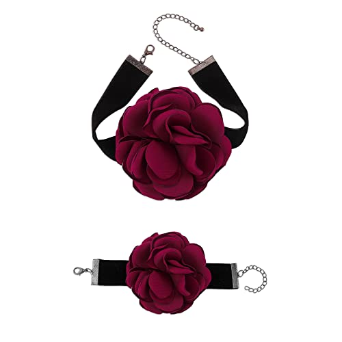 YAOGUI Schmuck-Set, 8 Farben, übertriebene große Rose, Schlüsselbeinkette, Armband für Damen, elegant, verstellbar, Halsband, Zubehör, Valentinstag, Geburtstag, As pictures shown, Beflocktes Tuch und von YAOGUI