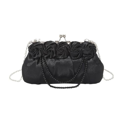 YAOGUI Stilvolle Handtasche mit Perlenkette, Satin-Handtasche für Damen, Rosenblüten, Seide, Clutches für Hochzeiten, Abschlussbälle und Abendpartys, luxuriöse Seiden-Geldbörse, Schwarz , One Size YAOGUI Stilvolle Handtasche mit Perlenkette, Satin-Handtasche für Damen, Rosenblüten, Seide, Clutches für Hochzeiten, Abschlussbälle und Abendpartys, luxuriöse Seiden-Geldbörse, Schwarz , One Size von YAOGUI