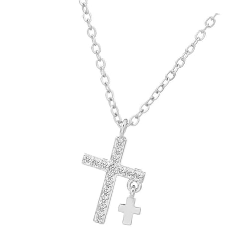 YAOGUI Stilvolle Kruzifix-Halskette mit funkelndem Zirkon-Charm, Metall, Stahl, Schmuck, Damen, modisches Accessoire, religiöser Schmuck für den täglichen Gebrauch von YAOGUI
