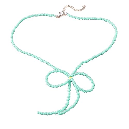 YAOGUI Temperament farbige Reisperlen Schleife Halsketten für Frauen Jahrestag Mode Vintage Perlen Ketten Choker Schmuck Schlüsselbeinkette verstellbare Halskette von YAOGUI