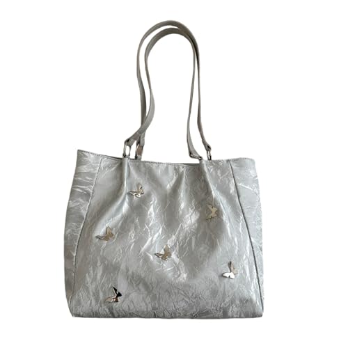 YAOGUI Trendige Umhängetasche aus PU-Leder mit Schmetterlings-Detail, großes Fassungsvermögen, Handtasche, Reißverschluss, einfarbig, Unterarmtasche für Damen, große Schulterkapazität, silber, One YAOGUI Trendige Umhängetasche aus PU-Leder mit Schmetterlings-Detail, großes Fassungsvermögen, Handtasche, Reißverschluss, einfarbig, Unterarmtasche für Damen, große Schulterkapazität, silber, One von YAOGUI