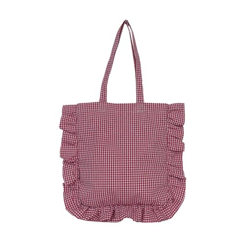 YAOGUI Trendy Karierte Umhängetasche Mit Rüschendetail Praktische Stoff Geräumige Kompartimente Handtasche Für Den Täglichen Gebrauch Rüschengeschnittene Unterarm von YAOGUI