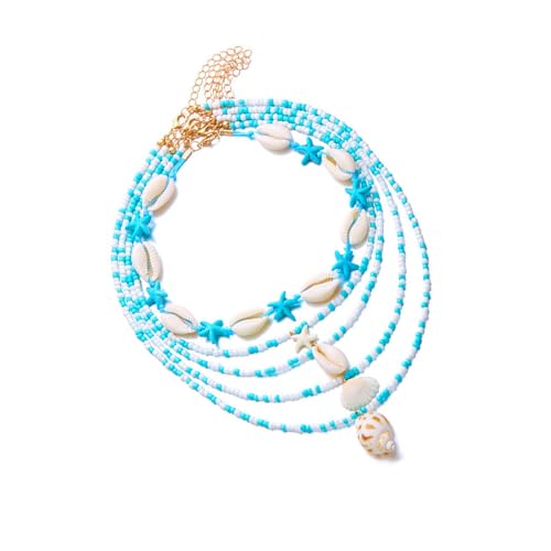 YAOGUI Verstellbare, handgefertigte Muschel-Halskette für Damen, leicht, mehrschichtig, natürlicher Strandschmuck, Einheitsgröße, Wie beschrieben, Wie beschrieben von YAOGUI