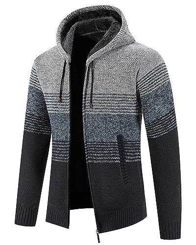 YAOHUOLE Herren Herbst-Winter Strick-Pulli Sweatshirt-Jacke Cardigan - Freizeit-Mode Klassische Fleece-Futter Warme Bequeme Outdoor Männer Hoher Kragen-Strickmuster-Jacke Pulliover Mantel Navy M von YAOHUOLE