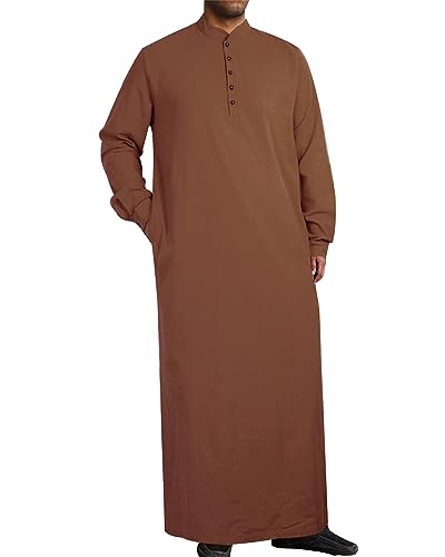 YAOHUOLE Muslimische Kaftan Herren Lang Leinen Thobe Herren Langarm Herren Sommer Kaftan Herren Ziegelrot 2XL von YAOHUOLE