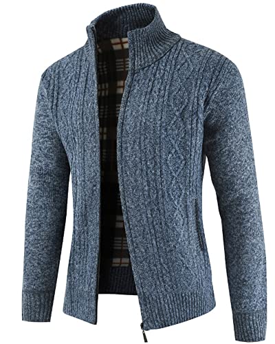 YAOHUOLE Pullover Herren Langarm Strickjacke Herren Langarm Cardigan Zopfmuster Grobstrick Strickjacke Warm in Winter Blau M von YAOHUOLE