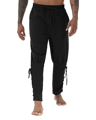 YAOHUOLE Schnürhose Herren Mittelalter Mittelalterliche Renaissance-Hose Herren Wikinger Hose Herren Mittelalter Schwarz XL von YAOHUOLE