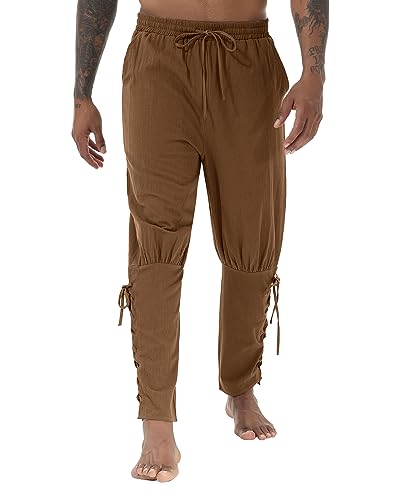 YAOHUOLE Sommer Mitteralter Hose Herren Lang Leinenhose Herren Lang Leinenhose Gothic Herren Braun M von YAOHUOLE