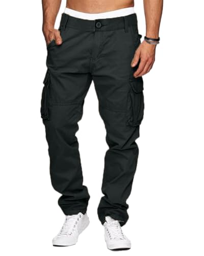 YAOHUOLE Herren Cargohose Lang Dunkelgrau L 50 Regular Fit Multi-Sport Arbeitshose von YAOHUOLE