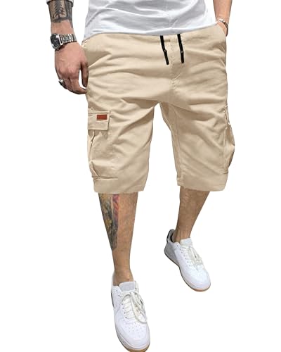 YAOHUOLE Cargo Hose Herren Kurz Herren Cargo Shorts Chino Shorts Herren Freizeit Kurze Hosen Herren Beige XL von YAOHUOLE