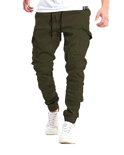 YAOHUOLE Cargo Hose Herren Leinen Ranger Hose Herren Winter Cargo Hosen Männer Lässige Arbeitshose Herren Armeegrün 3XL von YAOHUOLE