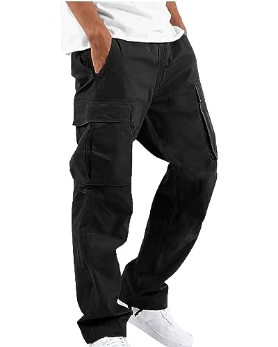 YAOHUOLE Cargo Hosen Männer Lang Schwarz Loose Fit Leicht Atmungsaktive Rangerhose Herren Schwarz 2XL von YAOHUOLE