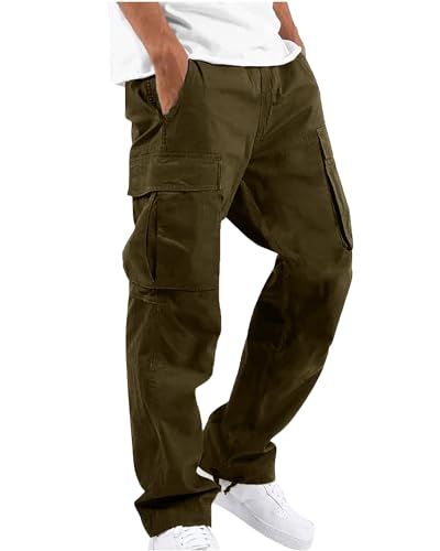 YAOHUOLE Cargo Jogginghose Herren Cargo Hose Herren Lang Cargohose Herren Regular Fit Hosen Herren Dunkles Khaki L von YAOHUOLE