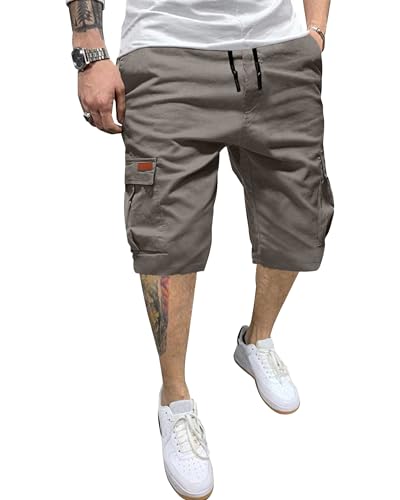 YAOHUOLE Cargo Shorts Herren Baumwolle Kurze Hosen Herren Bermuda Herren Cargo Shorts Herren Cargo Shorts Grau M von YAOHUOLE