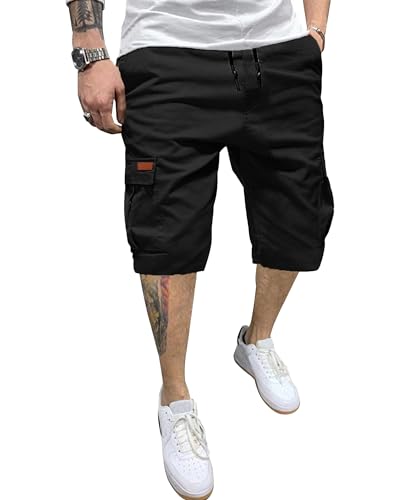 YAOHUOLE Cargo Shorts Herren Herren Cargo Shorts Kurze Hosen Bermuda Short Herren Chino Shorts Herren Sommer Schwarz M von YAOHUOLE