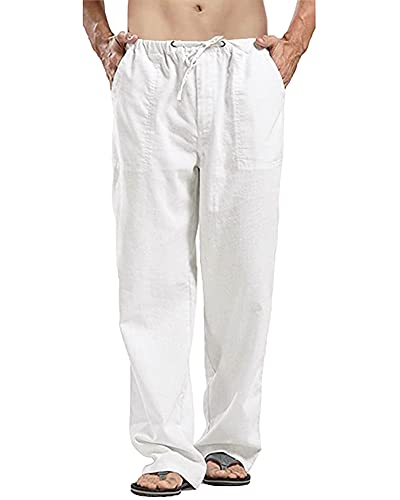 YAOHUOLE Casual Strandhose Herren mit Taschen mit Kordelzug Sommerhose Herren Leicht Lang Weiß M YAOHUOLE Casual Strandhose Herren mit Taschen mit Kordelzug Sommerhose Herren Leicht Lang Weiß M von YAOHUOLE