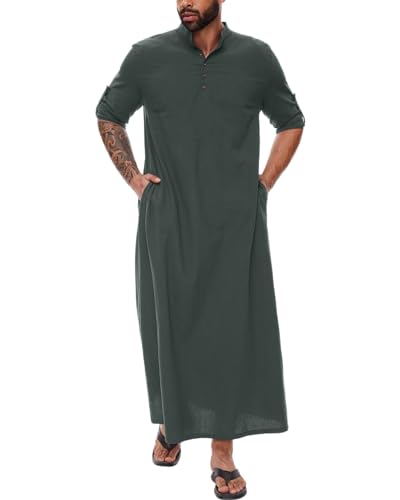 YAOHUOLE Djellaba Herren Muslim Kaftan Herren Baumwolle Große Größe Herren Kaftan Thobe, dunkelgrau, XL von YAOHUOLE