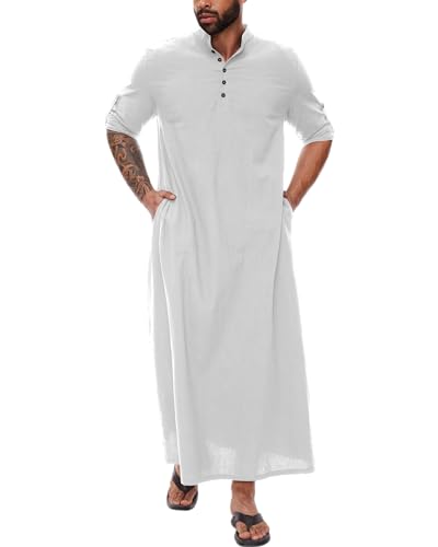 YAOHUOLE Djellaba Herren Muslim Kaftan Herren Baumwolle Große Größe Herren Kaftan Thobe, weiß, XL von YAOHUOLE