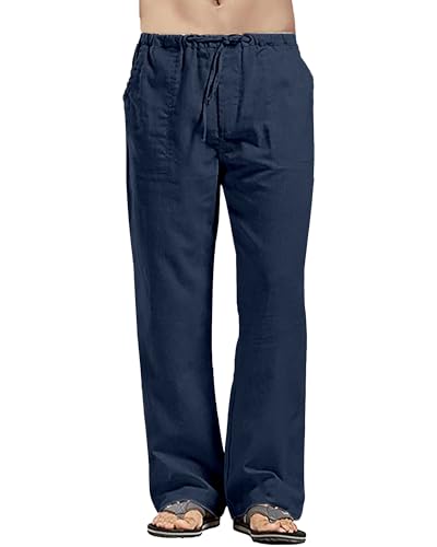 YAOHUOLE Freizeithose Herren Lang Sommerhose Herren Leicht Leinenhose Herren Lang Freizeithose Herren Marine 2XL von YAOHUOLE
