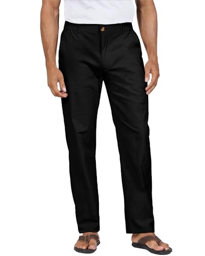 YAOHUOLE Freizeithose Herren Leinenhose Herren Lang Sommer Herren Hose Leinen Schwarz 2XL von YAOHUOLE