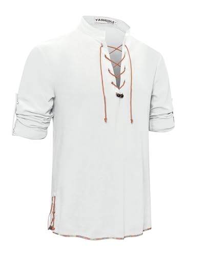 YAOHUOLE Leinenhemd Herren Mittelalter Ghillie Hemd Herren Hemd Mit Schnürung Piratenhemd Herren Weiß M YAOHUOLE Leinenhemd Herren Mittelalter Ghillie Hemd Herren Hemd Mit Schnürung Piratenhemd Herren Weiß M von YAOHUOLE