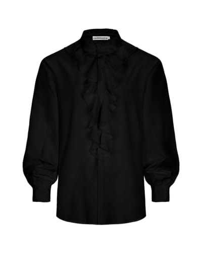 YAOHUOLE Gothic Herren Mittelalter Victorian Piraten Hemd Renaissance Cosplay Kostüm Schwarz M von YAOHUOLE