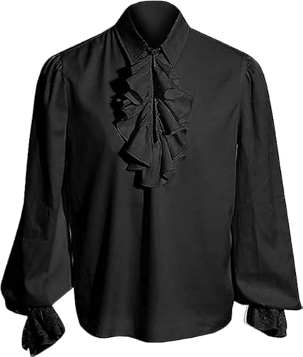 YAOHUOLE Halloween Hemd Herren Langarm Mittelalter Viktorian Viking Kostüm Renaissance Schwarz 3XL von YAOHUOLE