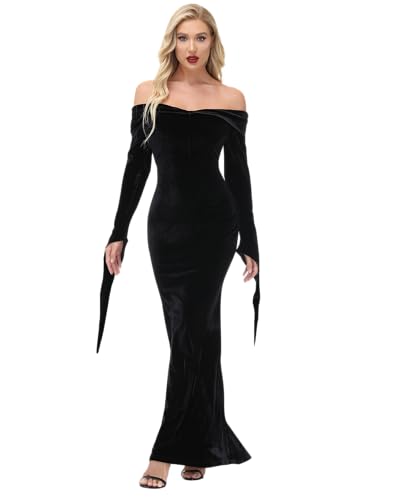 YAOHUOLE Halloween Kostüm Damen Damen Lang Kleid Herbst Winter Maxi Zurück Split Abend Rückenfrei Party Kleid Damen Schwarz XL von YAOHUOLE